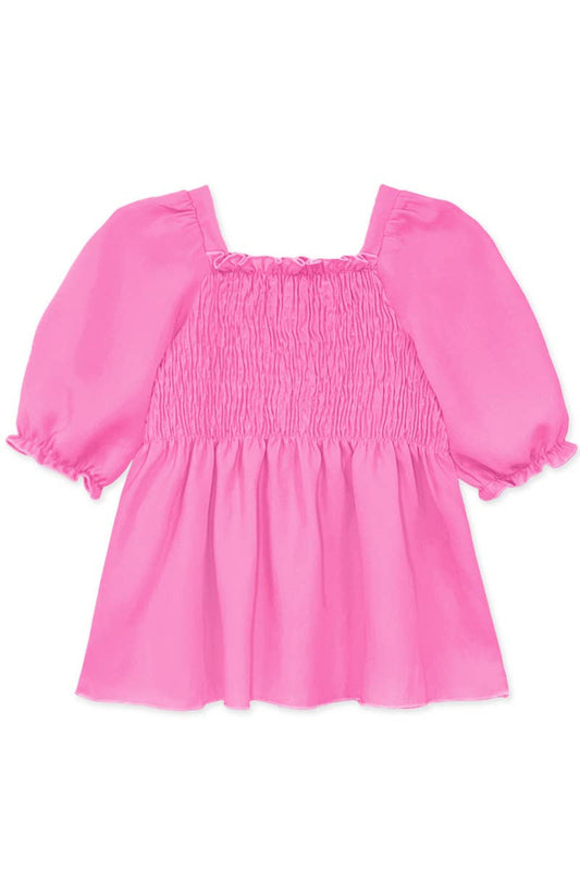 GKT-18002B-Q17 Girl's Fashion Top w/Smocking & Puff Sleeve: Pink #17 / M8/10