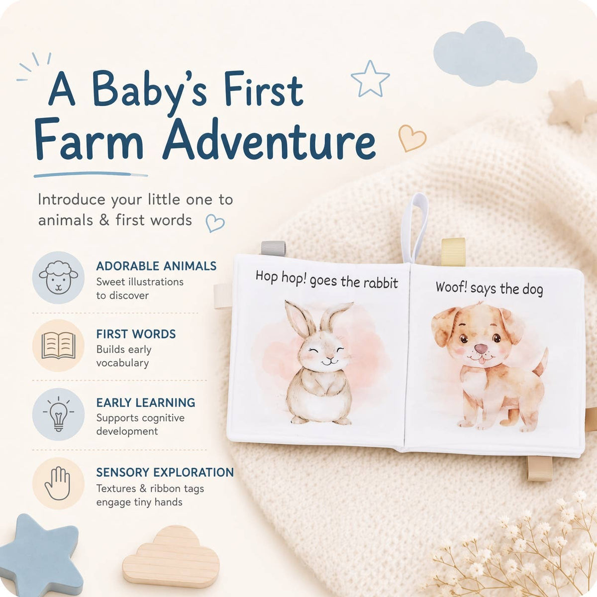 Farm Animals – 10-Page Taggies Soft Crinkle Cloth Baby Book
